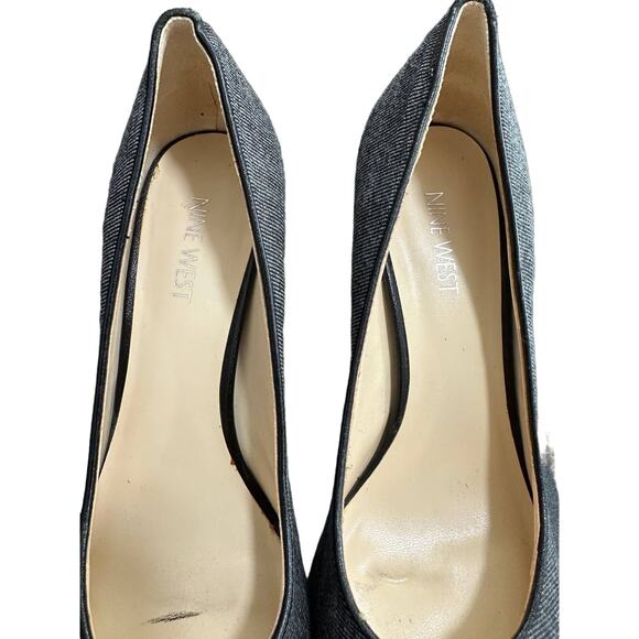 Nine West Black Grey Heel Pumps Button Detail Striped Womens Size 8 - Picture 3 of 11